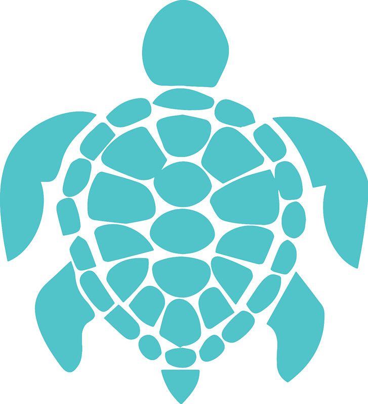 a sea turtle is shown in blue on a white background