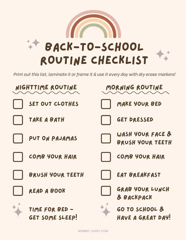 the back to school routine checklist is shown