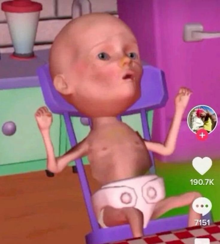 an animated baby sitting in a purple chair