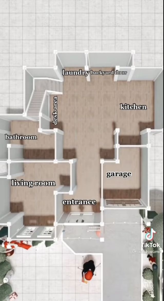 an overhead view of a floor plan with the rooms labeled in black and white letters