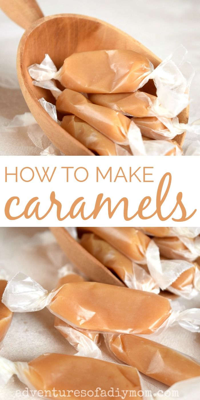 caramels in a wooden spoon with text overlay that reads how to make caramels