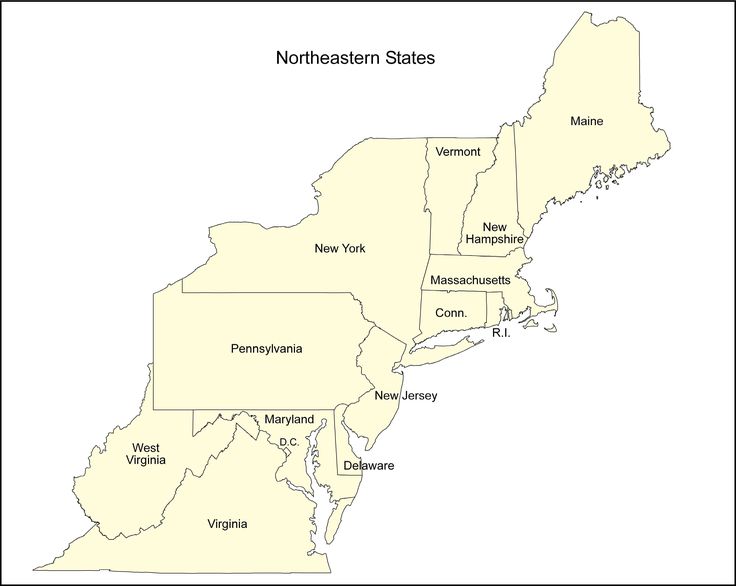 a map of the state of new york with states labeled in white and highlighted in red