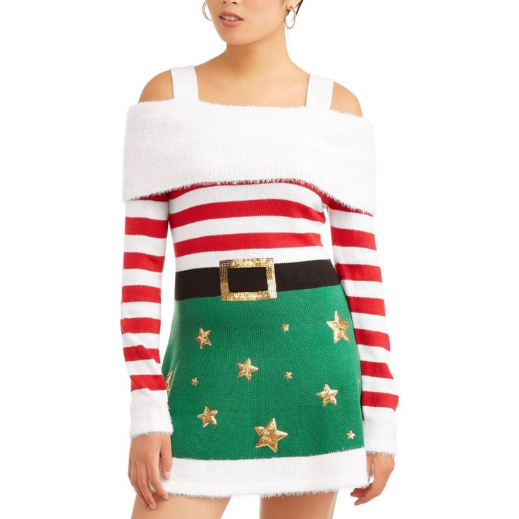 Be The Life Of The Party In Your Holiday Time Women's Ugly Christmas Sweater Dress! Coming In 5 Styles, You Can Dress Up In Your Favorite Holiday Motifs, From Ms. Claus To An Elf To A Christmas Tree. This Dress Keeps You Looking Polished And Cute, While Being Festive. With A Fitted Body, This Sweater Dress Is Extremely Flattering. This Sweater Dress Is Fun & Flirty And Will Help You Stand Out This Holiday Season! Size:L Women’s Sequin Grinch Dresses, Ugly Christmas Sweater Dress, Walmart Christmas, Christmas Sweater Dress, Ugly Christmas Sweater Women, Lacoste Polo Shirts, Sweater Dress Outfit, Baby Blue Colour, Xmas Sweater