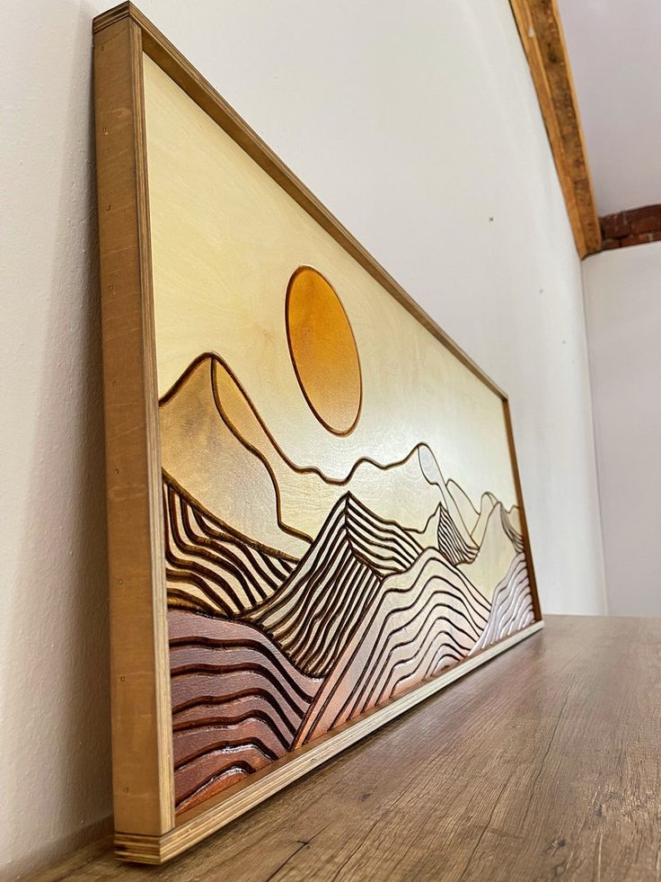 a wooden table with a painting on it