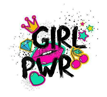 the word girl power painted on top of a white background with colorful designs and stars