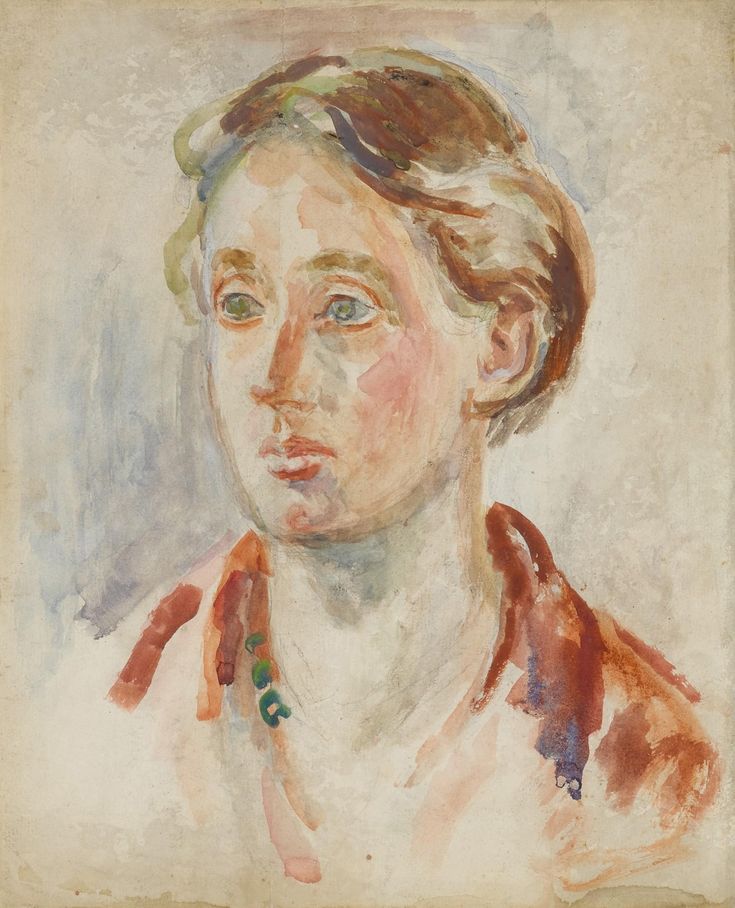 a painting of a woman's face in pastel and watercolor on paper