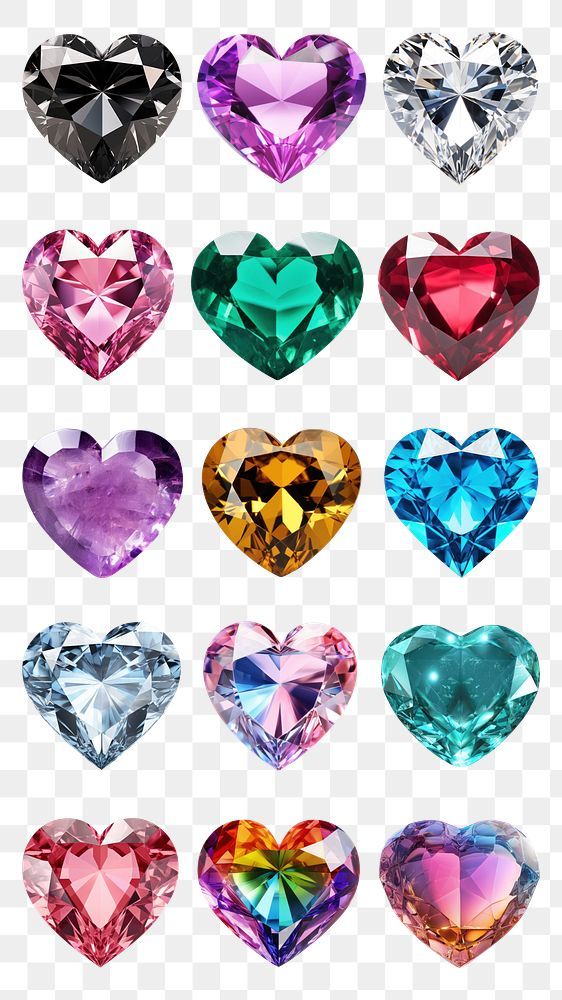 many different colored diamonds arranged in the shape of hearts on a transparent background png