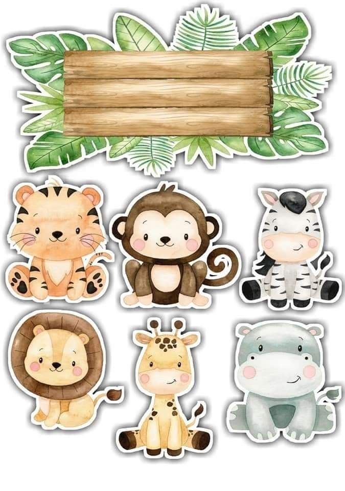 Animali freeprint safari giungla jungle Jungle Safari Cake, Festa Safari Baby, Safari Birthday Party Decorations, Jungle Theme Cakes, Safari Animals Birthday, Safari Baby Animals, Jungle Theme Birthday, Safari Theme Birthday, Safari Cakes