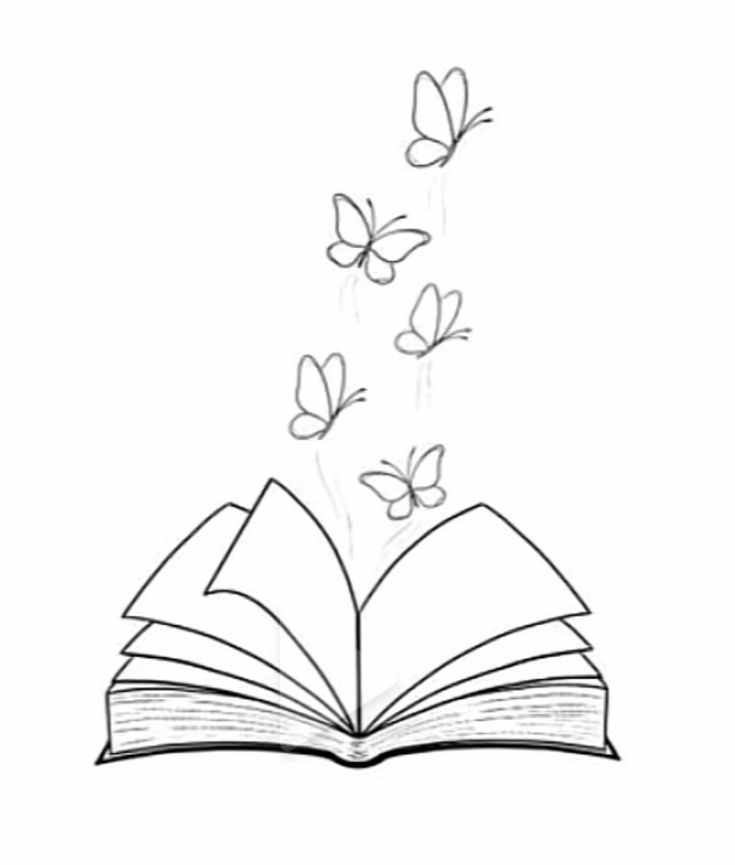 an open book with butterflies flying out of it