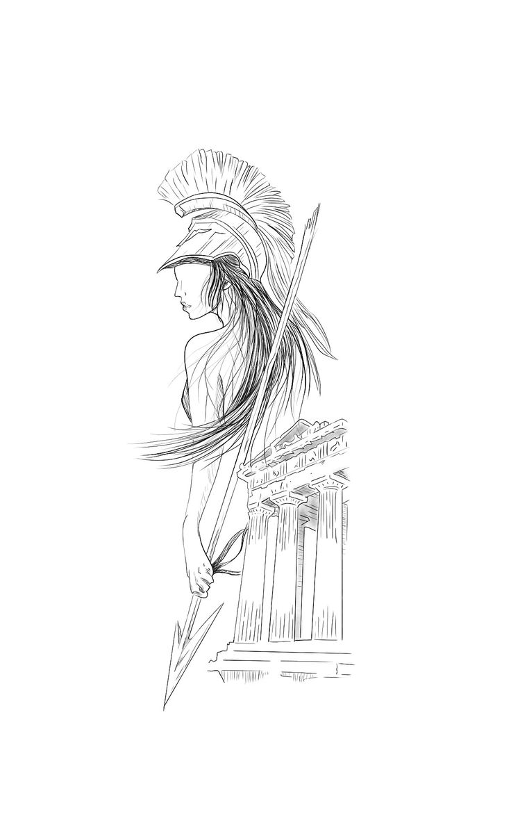 a black and white drawing of a native american woman holding a spear in front of the lincoln memorial