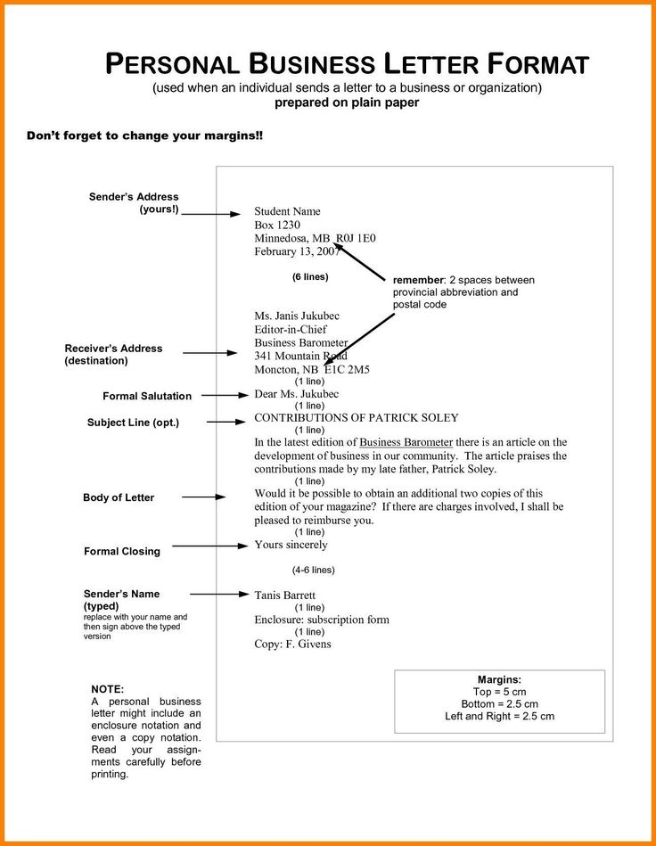 a business letter format with the name and number