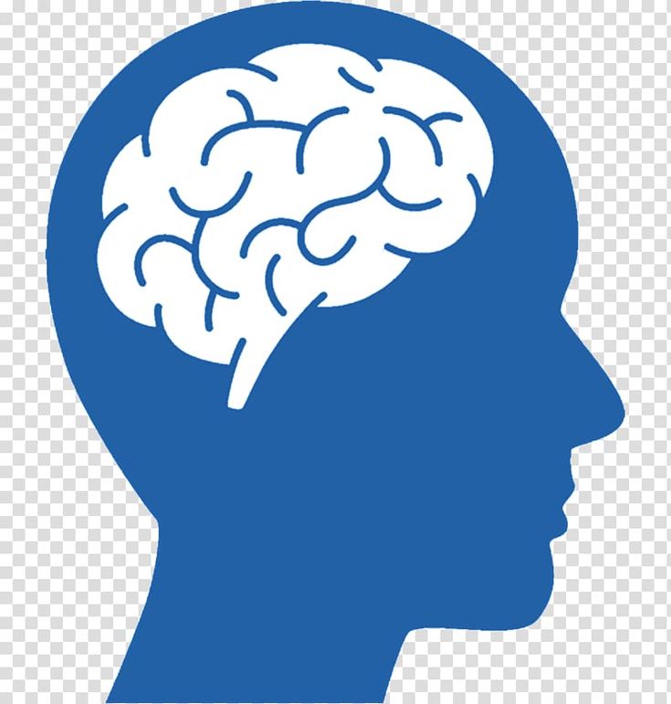 the silhouette of a man's head with a brain in it, which is blue and