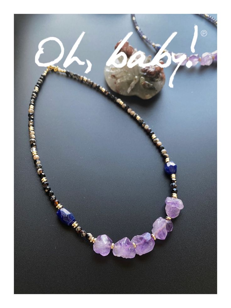 Amethyst is a rich crystal, which can bring good luck, enhance personal charm, and promote sweet, happy and happy love. Each is equipped with two "sodalite" to enhance confidence and promote emotional harmony There are two kinds of natural materials in this necklace design. 1. "Cordierite" symbolizes health and happiness 2."Agate" is cool and brings good luck ► ► As a natural gem, the shape, color, natural contents and defects of each gem will be different.  ► ► The necklace is 40cm+5cm long and made of 0.6mm steel wire from Japan ► ► The necklace is packaged in an exquisite gift box set and can be used as an exquisite gift. Healing Amethyst Gemstone Beaded Necklace, Multicolor Beaded Amethyst Necklaces, Handmade Purple Agate Beaded Necklaces, Purple Agate Gemstone Beaded Necklace, Polished Amethyst Beaded Necklace, Gemstone Beaded Necklace, Agate Necklace, Bead Stringing, How To Make Beads