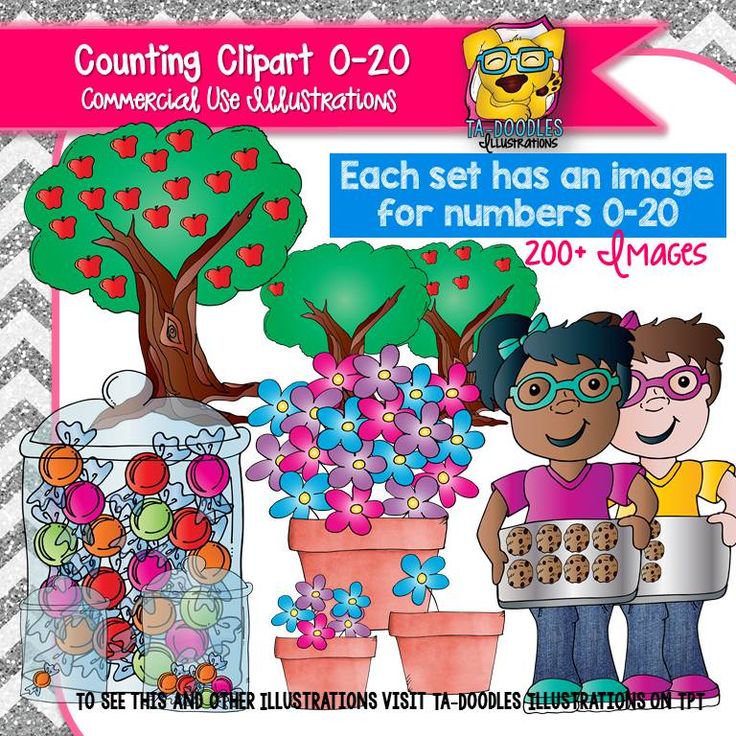 an image of two children holding flowers and trees with the words counting clipart 20 - 20