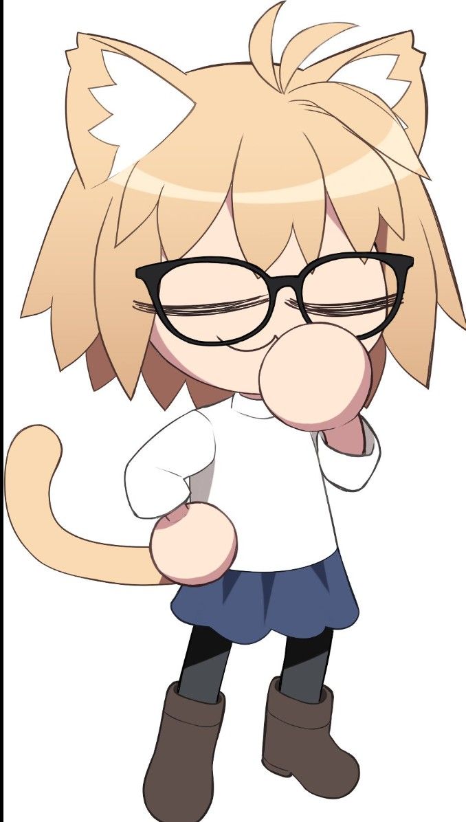 a cartoon cat with glasses and a white shirt