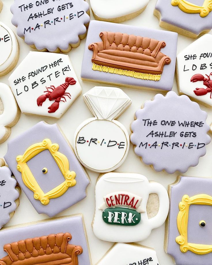 decorated cookies with funny sayings on them for someone's special day or wedding