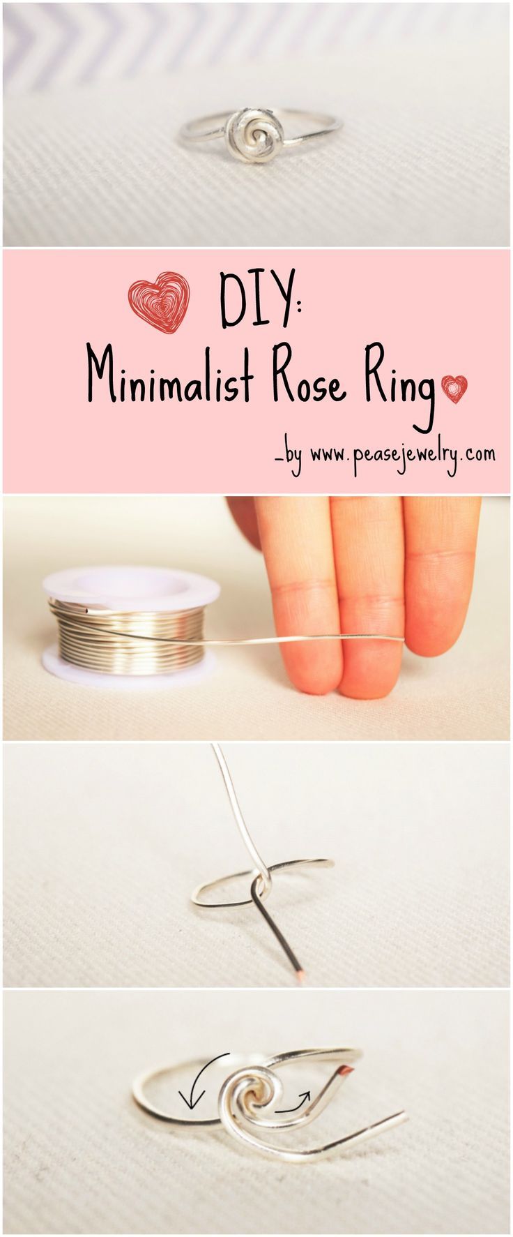 how to make minimalist rose ring with wire and scissors - step by step instructions