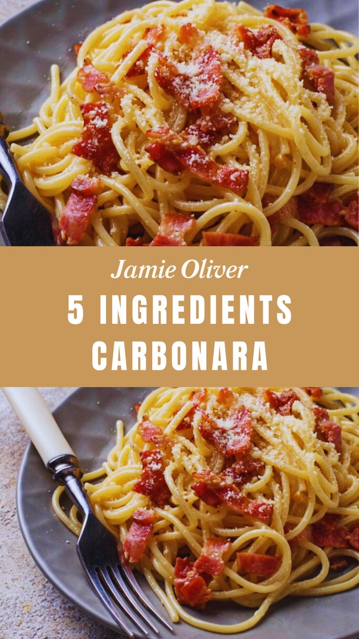 Jamie Oliver 5 Ingredients Carbonara Jamie Oliver 30 Minute Meals, Easy Carbonara, Jamie's 30 Minute Meals, Jamie Oliver 5 Ingredients, Jamie Oliver Chicken, Easy Carbonara Recipe, Creamy Carbonara, Nordic Recipe, Carbonara Recipe