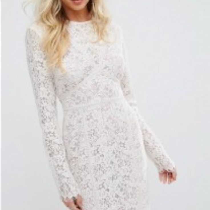 Dalliance Lace Midi Bodycon Dress. Absolutely Stunning With Cut Out Back! Long Sleeve Mini Dress With Scalloped Lace For Wedding, Elegant Lace Mini Dress For Brunch, Spring Wedding Lace Sheath Dress, Elegant Mini Dress With Lace Sleeves For Brunch, Elegant Midi Dress With Lace Sleeves For Brunch, Elegant Brunch Dress With Scalloped Lace, Feminine Sheath Mini Dress For Wedding, Lace Bodycon Midi Dress, Midi Bodycon Dress