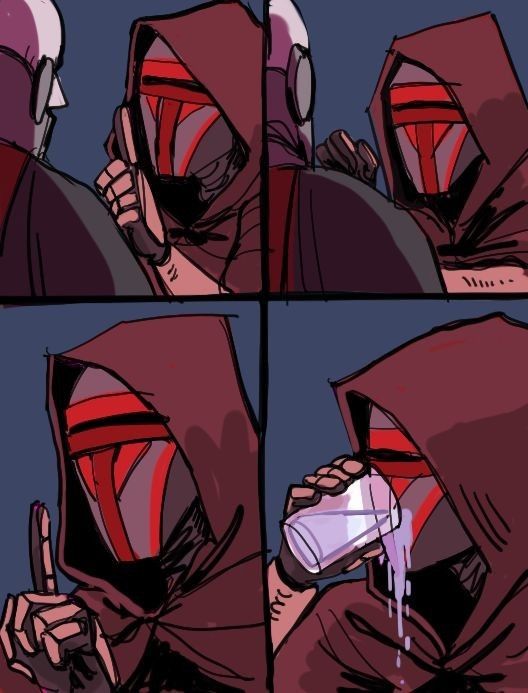 a comic strip with the image of a man in a red hoodie drinking from a cup