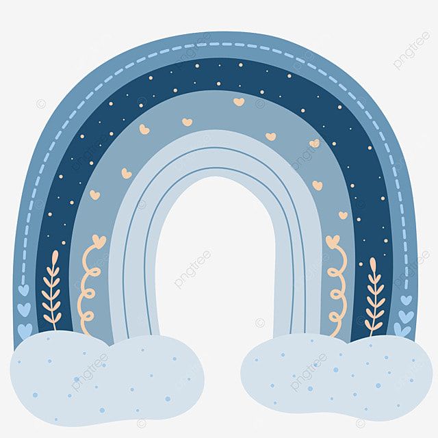 an illustration of a blue and white rainbow with hearts in the sky, cartoon, background png and psd