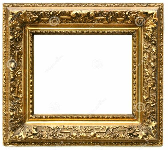 an old gold frame with flowers and leaves on the white background stock photo - image