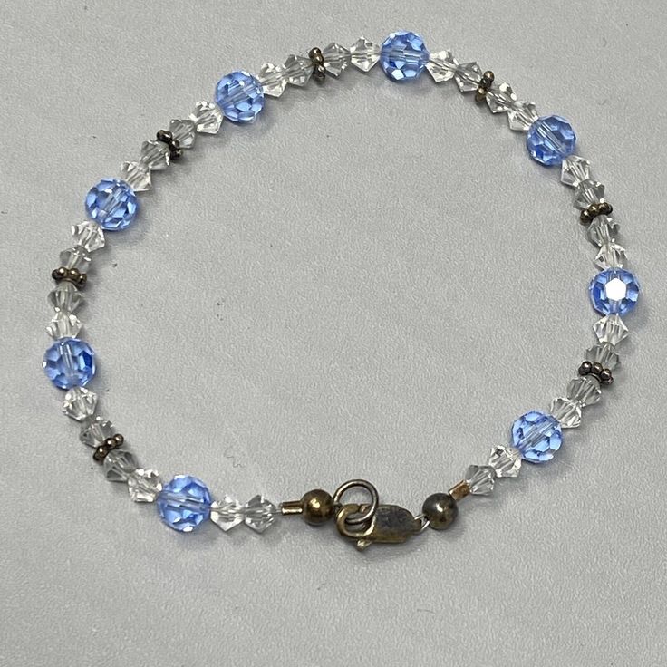 Glass Bead Bracelet Blue Clear Beads Sterling Silver Clasp Spacer Dainty Tennis Glass Beaded Bracelets, Blue Bracelet, Glass Beads, Beaded Bracelets, Stone, Beads, Sterling Silver, Glass, Blue