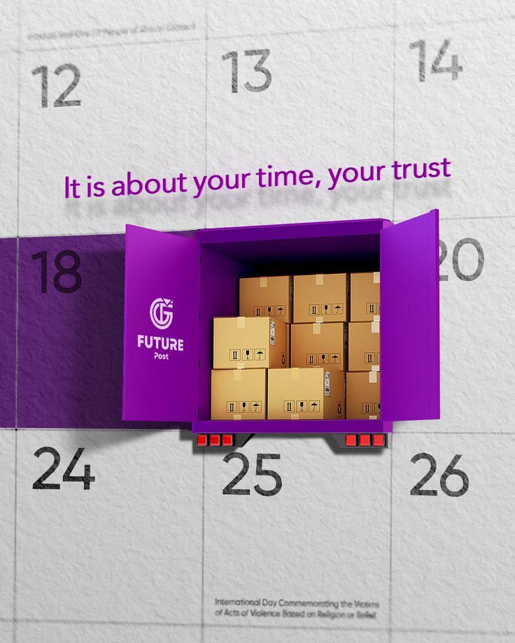 a purple box filled with boxes on top of a calendar