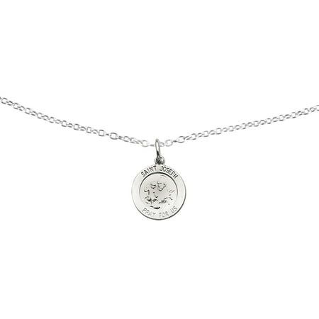 Boast your personal style with this sophisticated medal pendant necklace, crafted in sterling silver. This solid engravable Saint Joseph medal pendant features a high polished finish and suspends from an 18-inch long cable chain that secures with a spring ring clasp. This fantastic necklace is great to display your belief in style. Metal Weight: 2.69 grams with chain Jewelry Type: Fine Chain Style: Forzantina Cable Chain Pendant Type: Saint Joseph Medal Pendant Jewelry Finish: High Polish Gender Classic Silver Medallion Pendant Necklace, Classic Silver Pendant Medallion Necklace, Silver Medallion Necklace Pendant For Anniversary, Silver Pendant Medallion Necklace For Anniversary, Classic Silver Engraved Medallion Necklace, Classic Engraved Silver Medallion Necklace, Classic Engraved Sterling Silver Coin Necklace, Silver Engraved Medallion Necklace For Anniversary, Classic Sterling Silver Medallion Necklace Gift