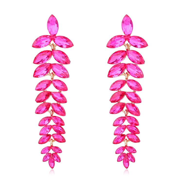 PRICES MAY VARY. Long Chandelier Design - Kelmall's leaf-shaped dangling earrings features a nature-inspired design with rhinestone-studded leaf-shaped charms that brush the shoulders, creating a stunning and dynamic look. Occasions - Rhinestone long chandelier dangling earrings are worn for any occasions, such as weddings, parties, or red carpet events, where they can be paired with elegant and sophisticated ensembles. Premium Qualtiy - Adorned selected hot pink crystals, crafted with gold plat Hot Pink Earrings, Long Chandelier, Crystal Teardrop Earrings, Box Package, Statement Drop Earrings, Chandelier Design, Nature Inspired Design, Dangling Earrings, Leaf Shapes