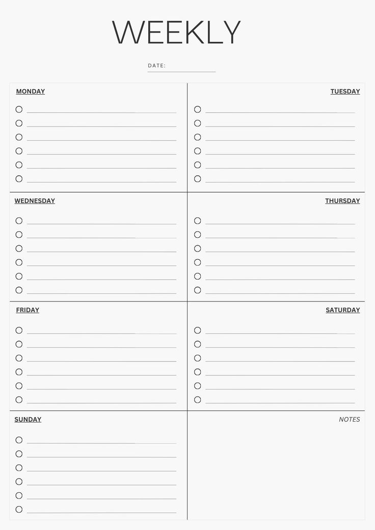 the printable weekly planner is shown in black and white