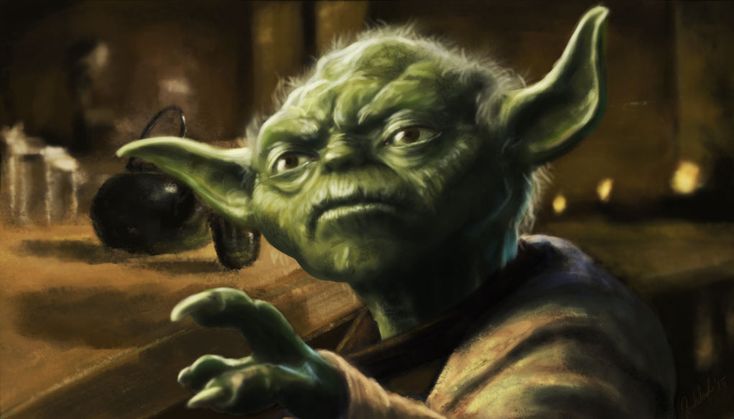 an image of yoda looking at something in front of him with his hands on the table