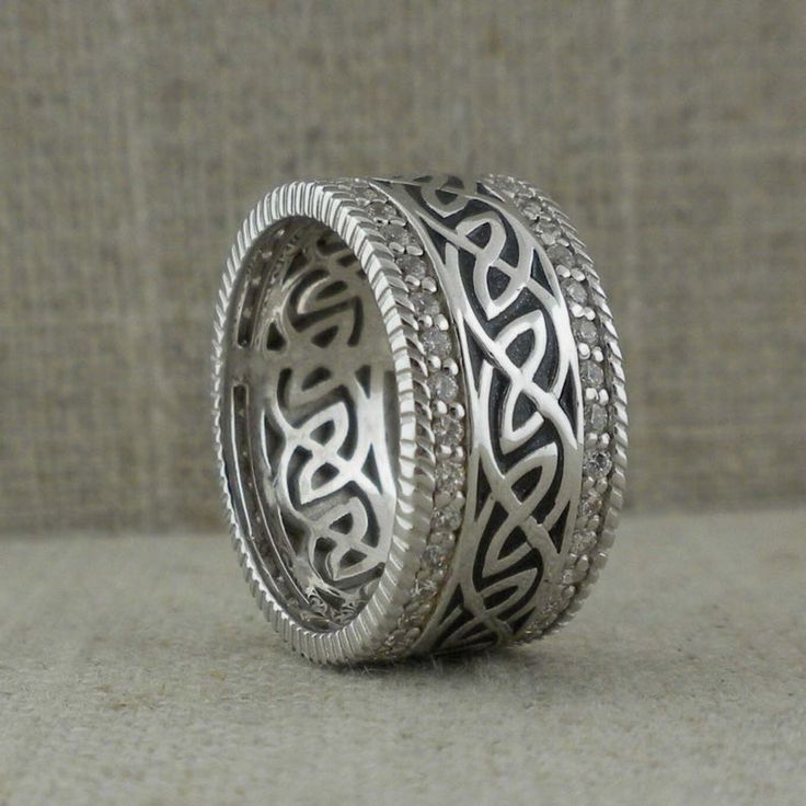 Sterling Silver & Grey Enamel Celtic Wedding Ring with White | Etsy Engraved Silver Diamond Wedding Ring, Wedding Jewelry With Engraved Cubic Zirconia, Engraved Cubic Zirconia Wedding Jewelry, Engraved Diamond White Jewelry For Wedding, Heirloom Silver Jewelry With Pave Setting, Hallmarked Sterling Silver Diamond Ring For Wedding, Silver Wedding Ring With Diamond Accents, Engraved Silver Diamond Ring For Anniversary, Engraved Silver Fine Jewelry For Wedding