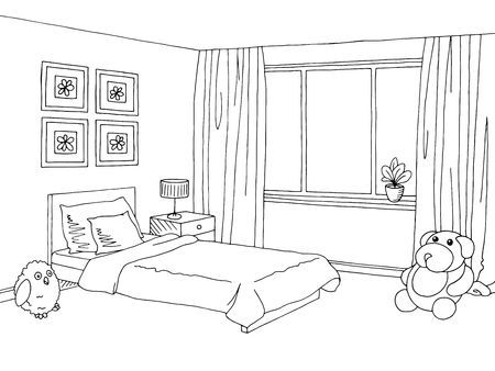 Children Room Graphic Black White Interior Sketch Illustration Vector ...