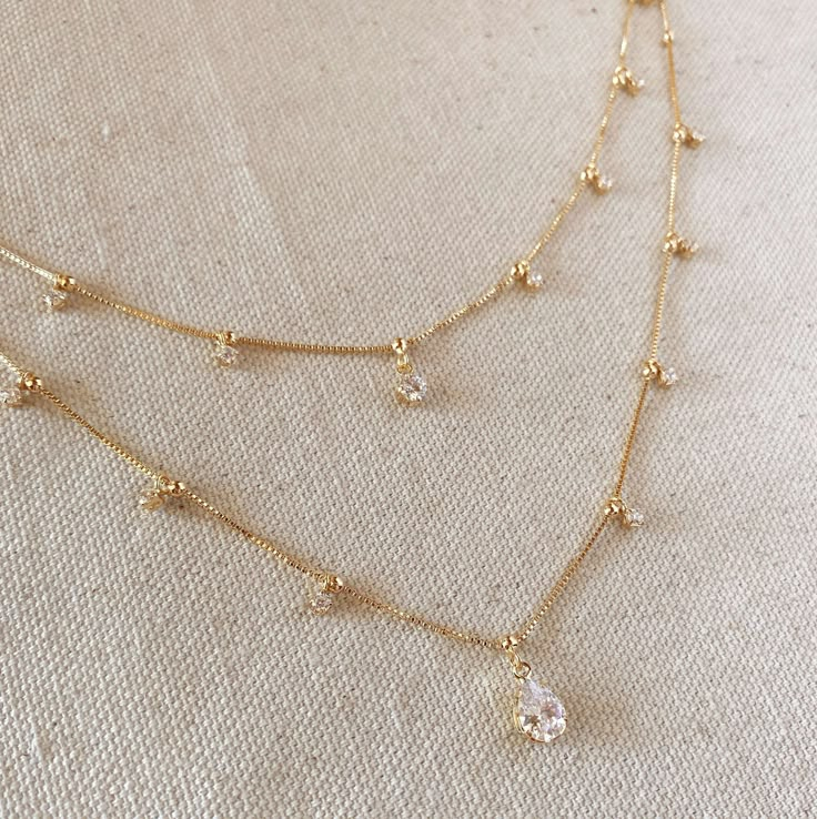 18k Gold Filled Layered Necklace Details In Cubic Zirconia Wholesale – GoldFi Fancy Jewelry Necklace, Pretty Jewelry Necklaces, Prom Jewelry, Hypoallergenic Jewelry, Classy Jewelry, Fancy Jewellery, Jewelry Lookbook, Fancy Jewelry, Cheap Jewelry