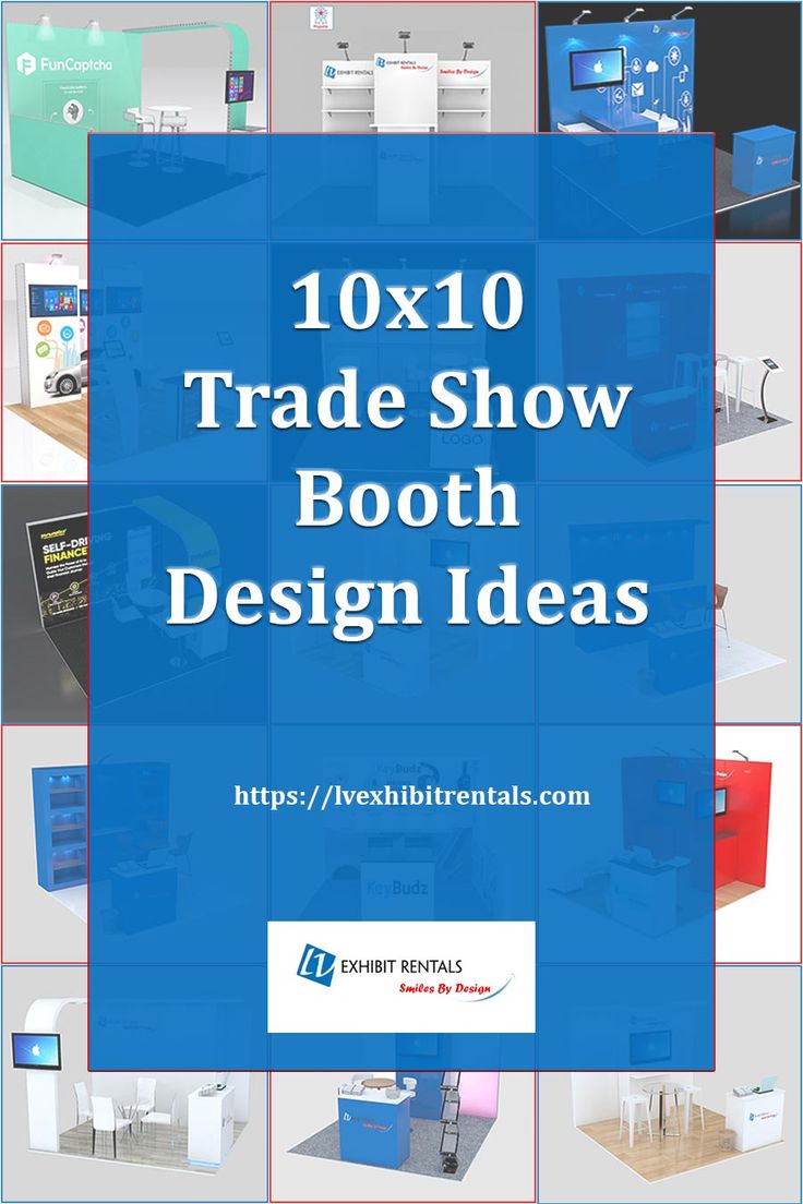 the 10x10 trade show booth design ideas are displayed in blue and red squares