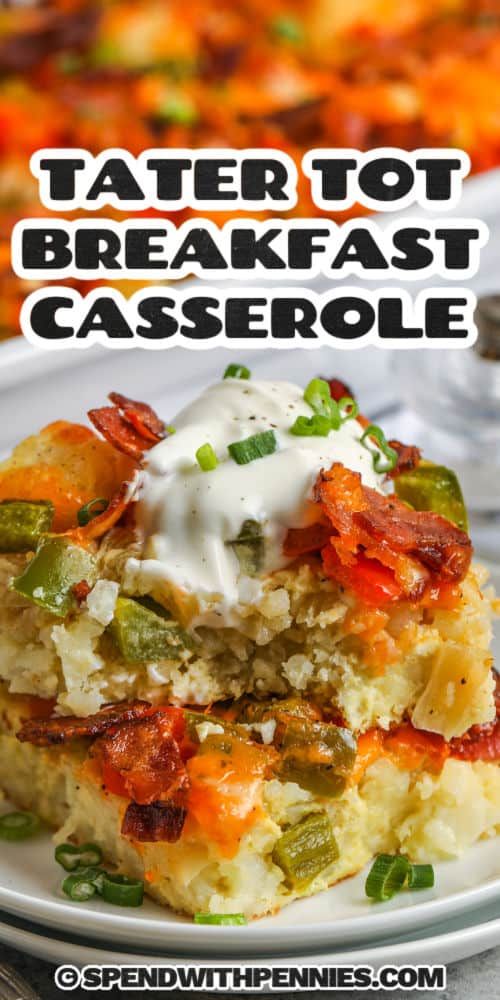 tater tot breakfast casserole on a white plate