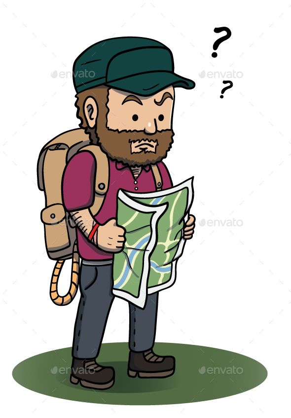 a man with a backpack is looking at the map - people character illustration on white background