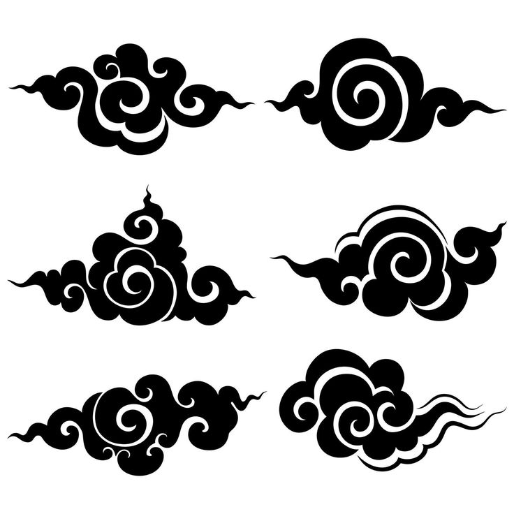 black and white clouds with swirls in the shape of waves on a white background