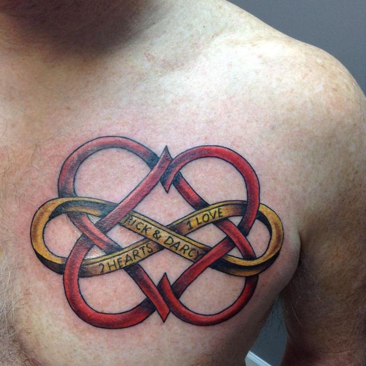 a man with a tattoo on his chest that has an intertwined knot in it