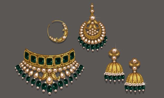 Illustration Jewelry Design, Mughal Jewellery Sketches, Painting Of Jewelry, Indian Jewelry Illustration, Indian Jewellery Illustration, Indian Ornaments Jewelry, Jewellery Illustration Fashion, Kundan Jewellery Illustration, Mughal Jewelry Sketches