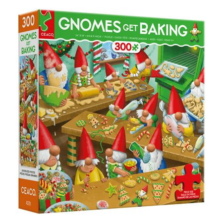 a puzzle box with gnomes baking cookies and other treats on it's side