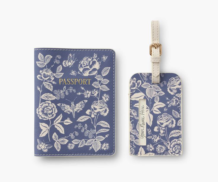 Rifle Paper Co.'s Passport Holder & Luggage Tag Set in English Rose design. Boy Candle, Foil Stamp, Hat Holder, English Rose, Travel Jewelry Case, English Roses, Stationery Items, Metallic Foil, Passport Cover