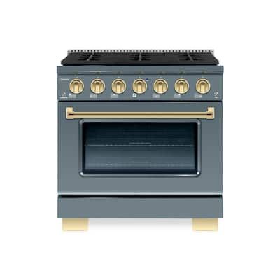 an oven with two burners and four burners on the front, in grey