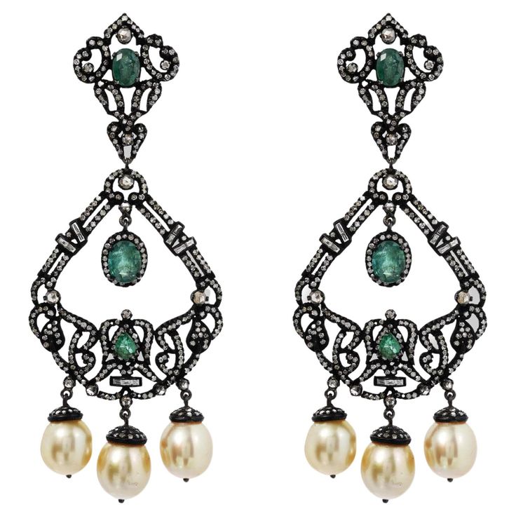 Emerald & Diamond Earrings with Pearl Drops Oxidized Silver & 14K gold. These earrings are crafted with meticulous attention to detail, blending classic and modern design for a timeless look. Their unique composition and durable construction make them a timeless accessory that will last for years to come. Emerald And Diamond Earrings, Emerald Diamond Earrings, Unique Composition, Nice Nails, Jewel Box, Timeless Accessories, Oxidized Silver, Emerald Diamond, Pearl Drop Earrings