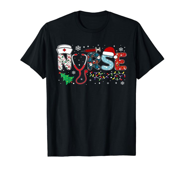 a black tshirt with the word nurse on it and christmas decorations around it