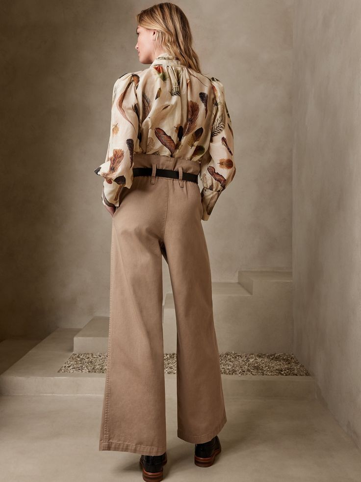 A sumptuously soft pant for seamlessly transitioning from season to season, this paperbag pant is crafted in a softly structured, cotton twill for endless appeal from season to season.  WIDE-LEG FIT: High-rise (12").  Straight through the hip and thi Paperbag Pants, Soft Pants, Winter Sale, Beige Color, Banana Republic, Baby Shop, Cotton Twill, Favorite Things List, Wide Leg Pants