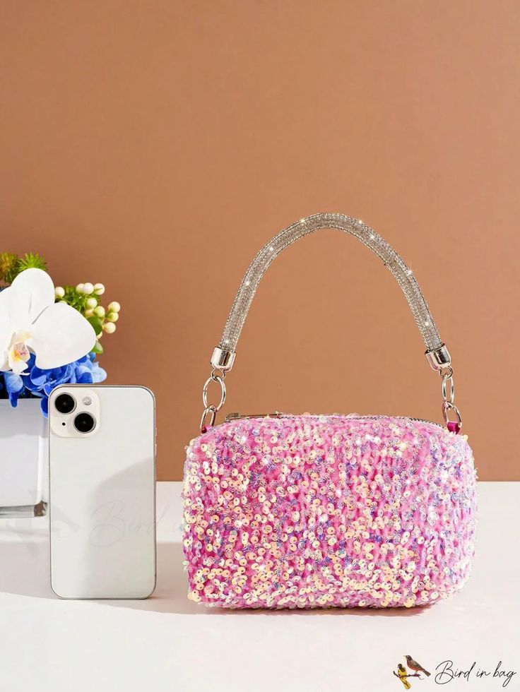 BirdinBag - Glamorous Sequin Mini Square Bag Party Mobile Phone Shoulder Box Bag, Party Mobile Phone Box Bag, Trendy Party Satchel Bag, Trendy Mobile Phone Bag For Parties, Trendy Handheld Party Bags, Party Satchel Shoulder Bag With Single Handle, Party Shoulder Bag Satchel With Single Handle, Trendy Rectangular Bag For Parties, Party Shoulder Satchel With Mobile Phone Bag