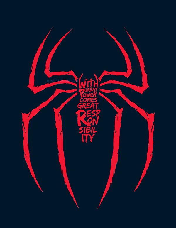 a red spider logo on a black background