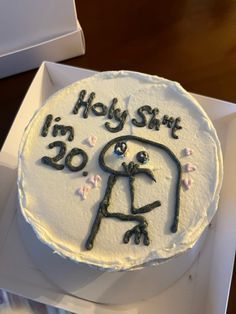 a birthday cake with the words, i'm 20 on it and a stick figure